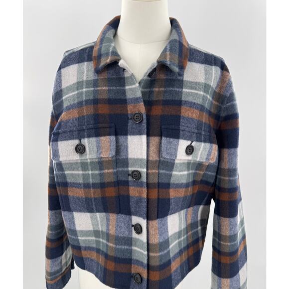 RAILS Womans Jacket Sheffi Vail Wool Blend Plaid Blue Brown Cropped Coat Large - Picture 2 of 9
